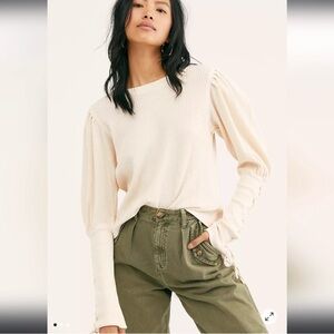 Free People One Tasha Thermal Knit Top Ivory - Like New